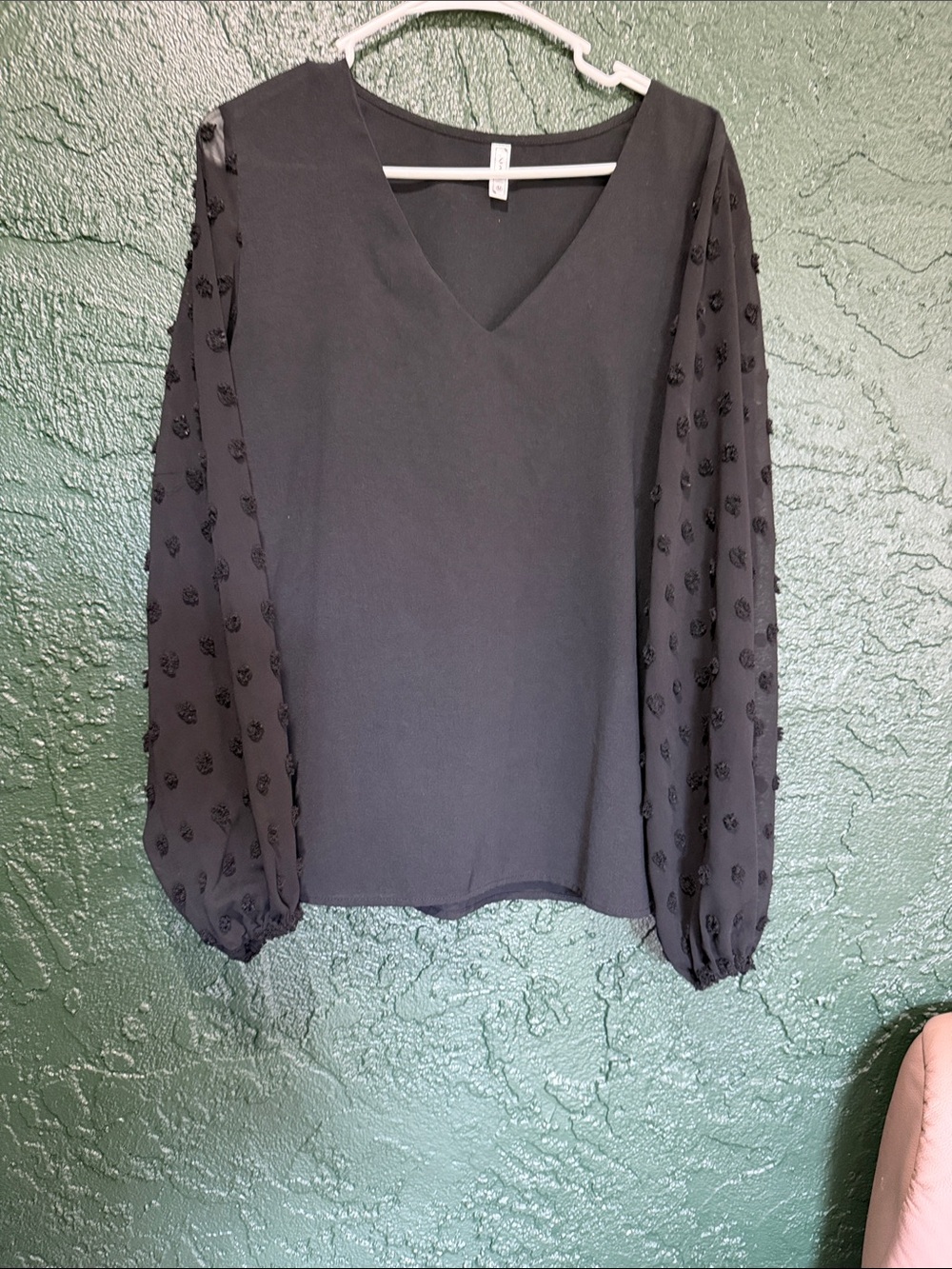 Women's Black V-Neck Blouson Sleeve Top - Classic Lightweight Layer